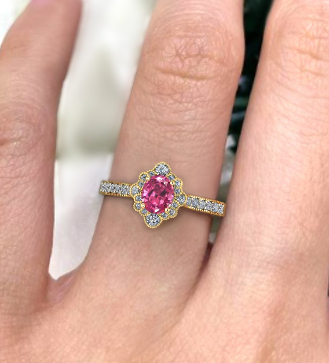 Pink Tourmaline Ring, GOOD QUALITY GEMSTONES , 9k Gold Ring-October Birthstone - 戒指 - 宝石 咖啡色