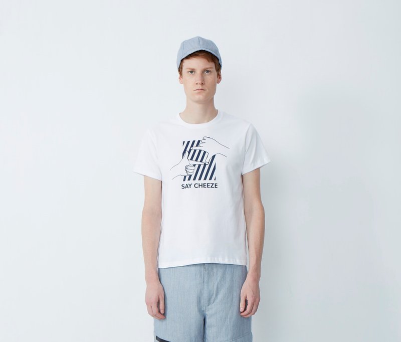 笑一个 - 随手擦眼镜纯棉Tee-白色 - 男装上衣/T 恤 - 棉．麻 白色