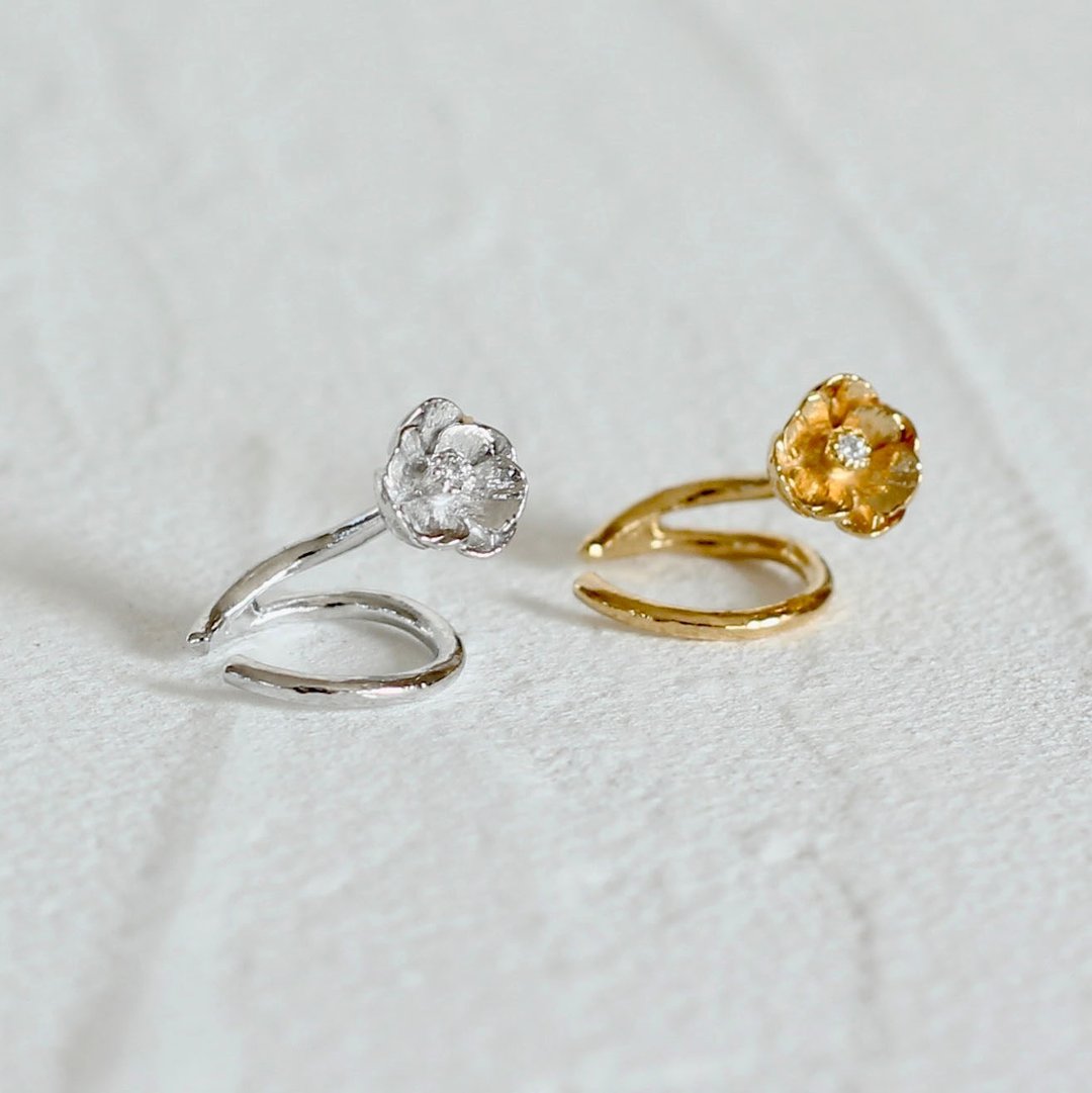 银莲花  耳骨夹 /Anemone ear cuff/ - 耳环/耳夹 - 纯银 银色