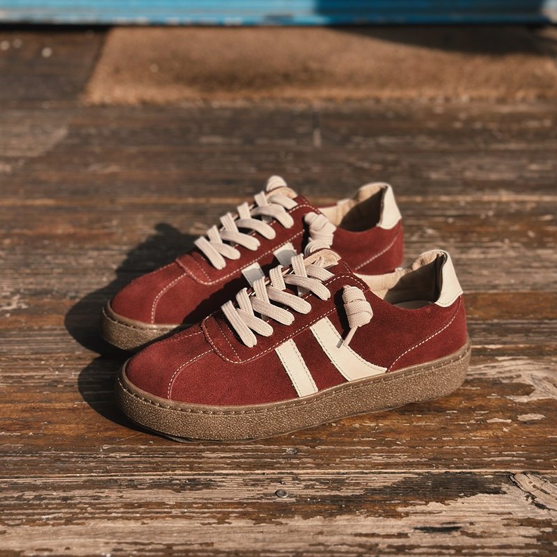 猫胡须厚底德训鞋-樱桃红 - 女款休闲鞋 - 真皮 红色