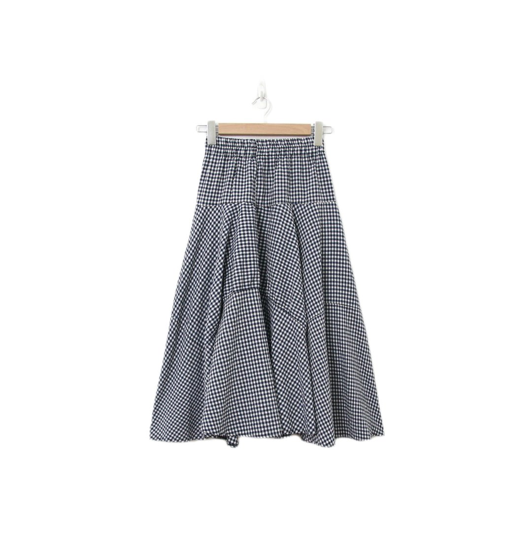 Back to Green-复古长裙 黑白格纹 伞状 M-23//vintage skirt - 裙子 - 棉 