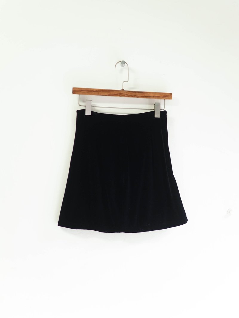 经典纯黑素面丝绒青春物语 古董古着金丝绒A字裙 skirt vintage - 裙子 - 聚酯纤维 黑色