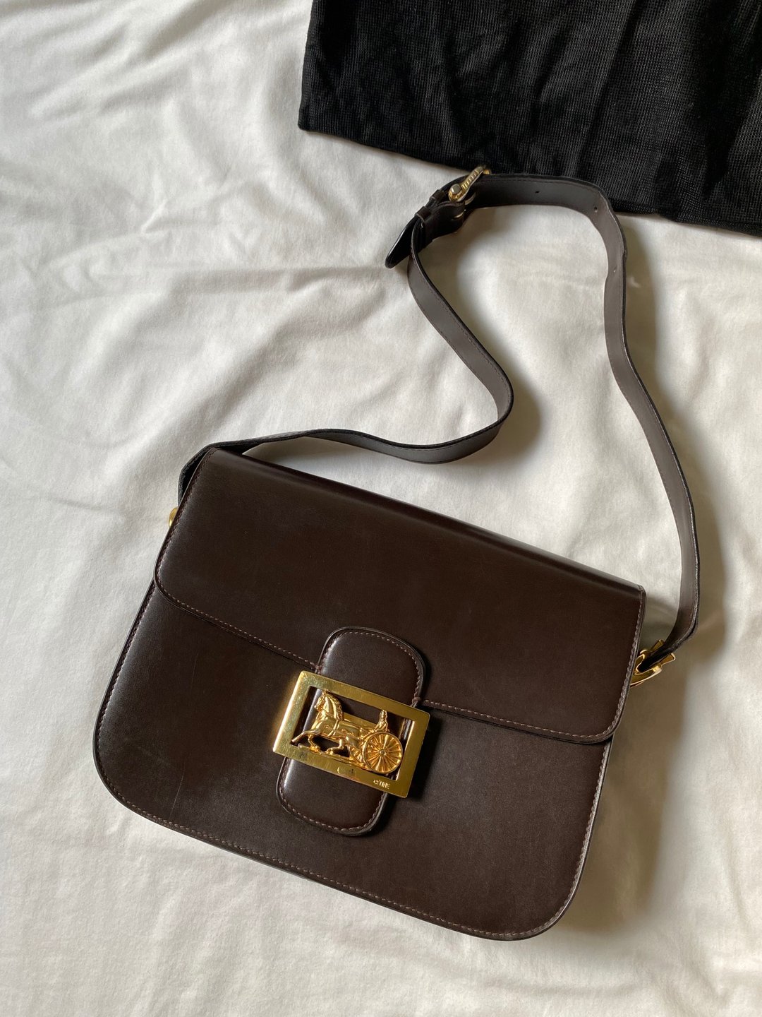 CELINE 复古马车经典 Box 光滑小牛皮 深棕色 肩背包 - 侧背包/斜挎包 - 真皮 咖啡色
