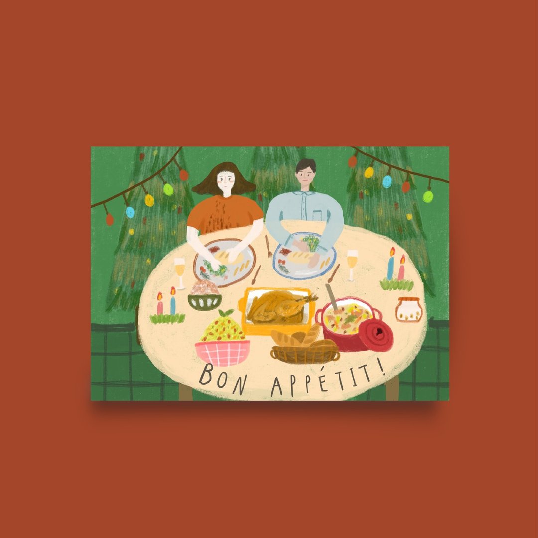 快速出货圣诞卡 Bon Appétit 手绘圣诞卡片 - 卡片/明信片 - 纸 多色