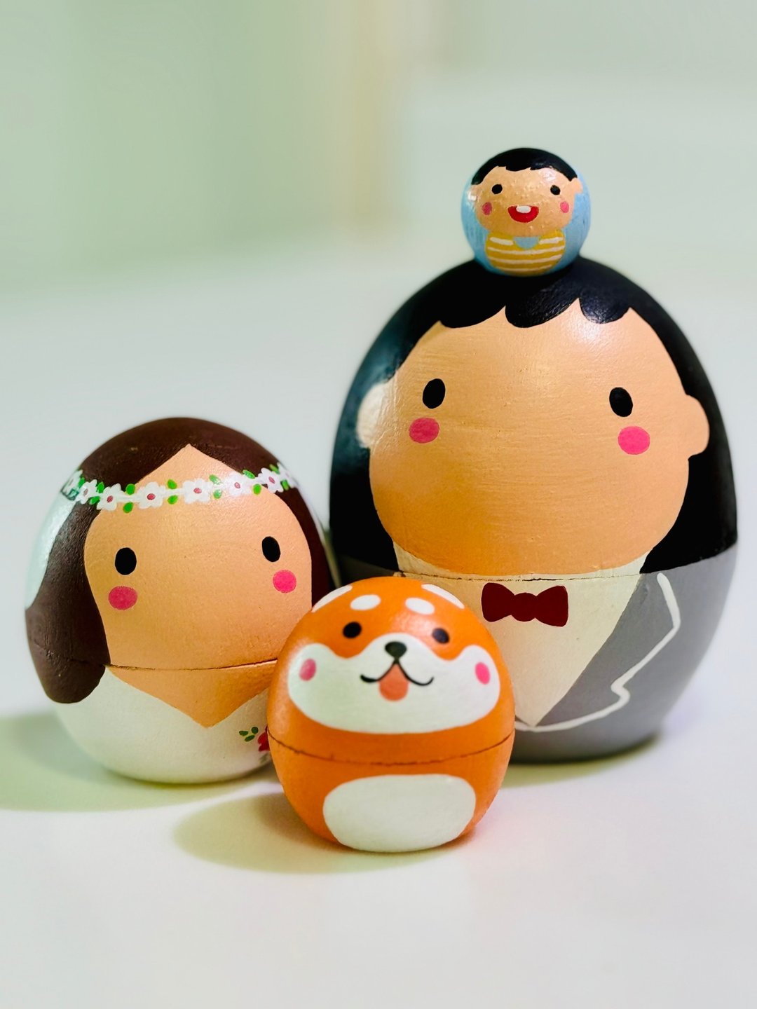 【定制化礼物】全家福 新娘新郎套装 纪念日结婚礼物 摆设 小木雕 - 摆饰 - 木头 