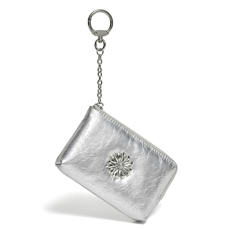 雏菊造型钥匙圈 零钱包 卡片夹 附银色拉链 - 皮夹/钱包 - 真皮 银色
