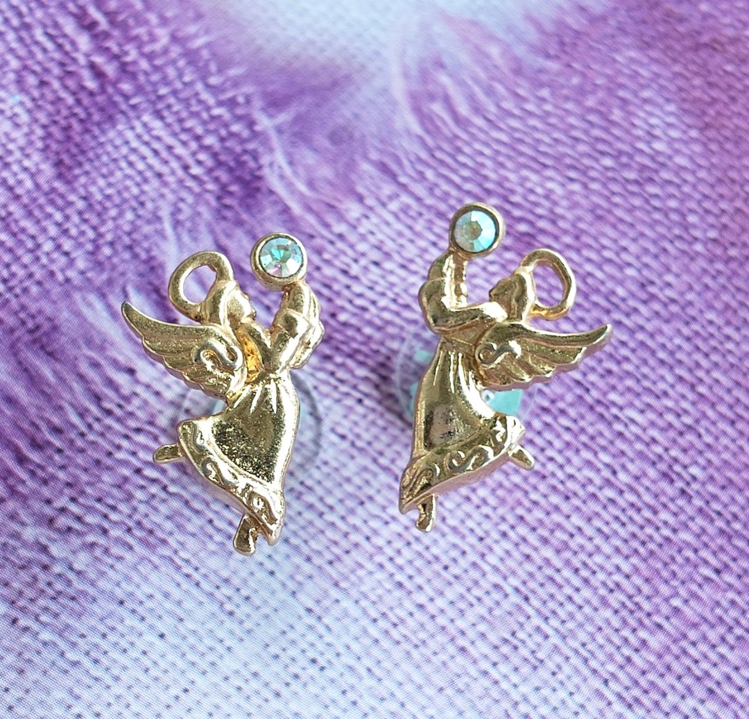Vintage Jewelry  小巧 小天使 针式耳环 - 耳环/耳夹 - 其他金属 金色