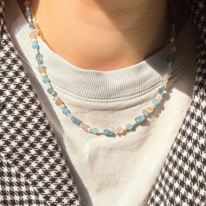 Found.Myth 提升自信 增强思考 天然海蓝宝 珍珠 紫罗兰石项链 - 项链 - 水晶 蓝色