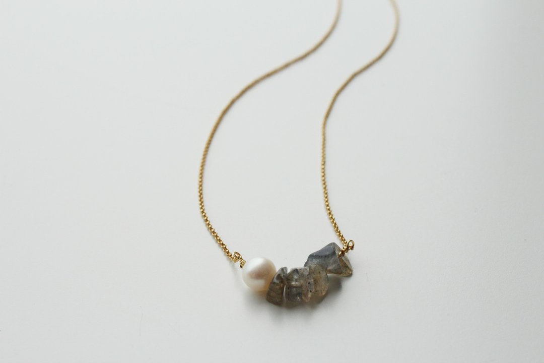 暗夜微光  Labradorite 拉长石珍珠 22K 项链 - 项链 - 珍珠 