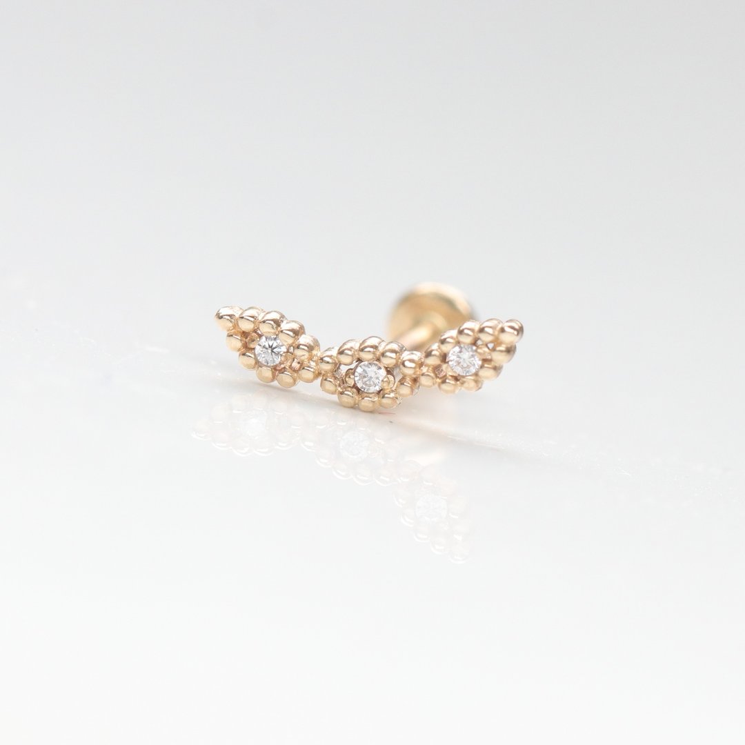 14K 微笑钻锁珠耳环(前锁 平底 圆饼) (单个)  耳骨耳窝 不褪色 - 耳环/耳夹 - 贵金属 金色