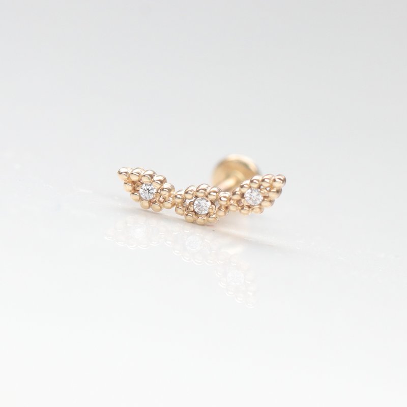 14K 微笑钻锁珠耳环(前锁 平底 圆饼) (单个)  耳骨耳窝 不褪色 - 耳环/耳夹 - 贵金属 金色