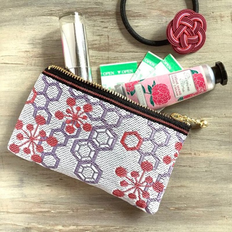 Mini pouch [Plum turtle shell] Tatami rim coin purse Card case White Japanese style honeycomb - 化妆包/杂物包 - 其他材质 白色