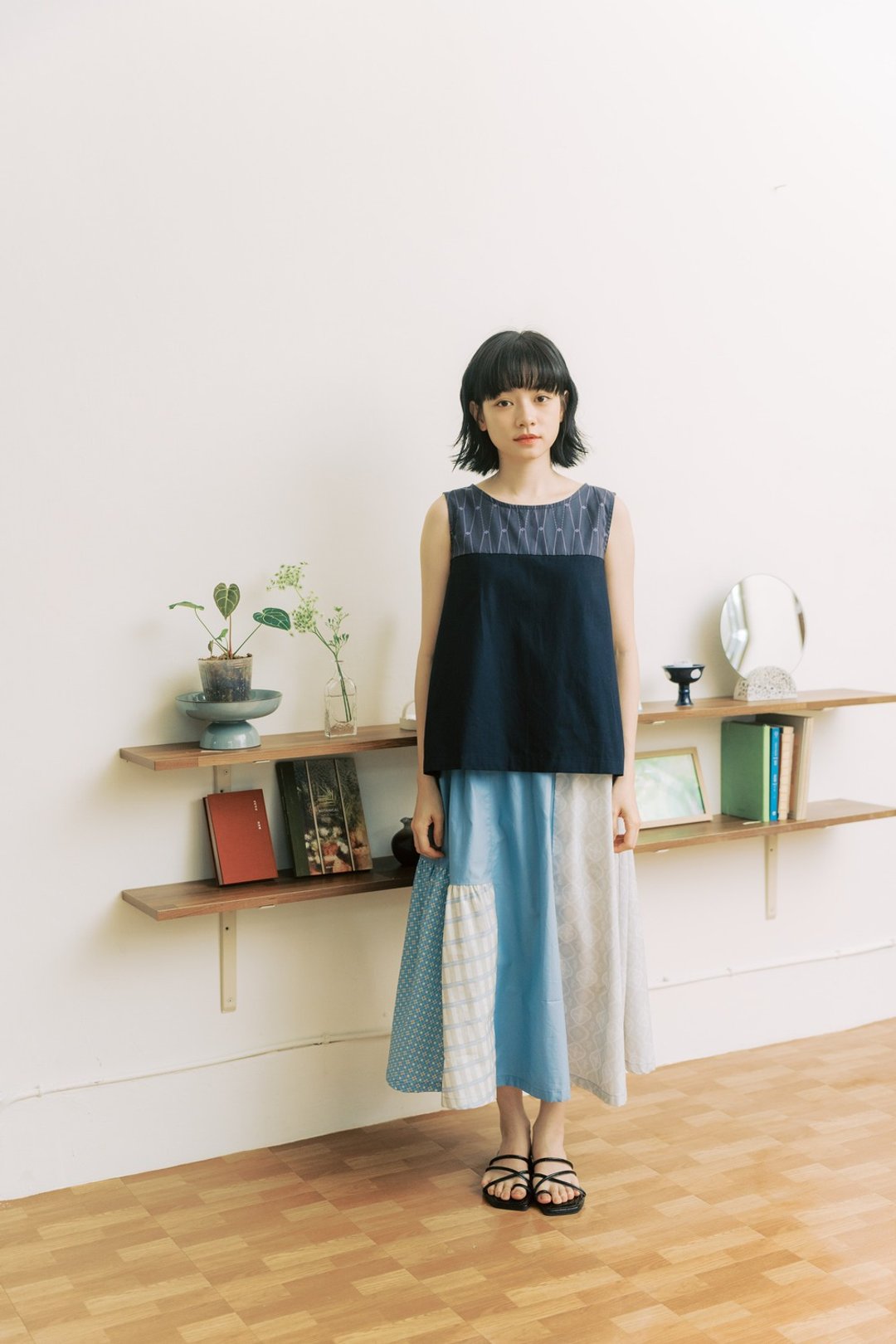 拼接无袖背心上衣/铁花窗3号/子夜蓝/寗夏绽花 夏日穿搭推荐 - 女装上衣 - 棉 