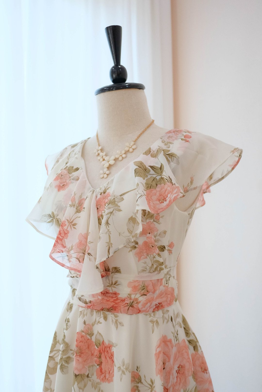 White Dress Chiffon Floral Bridesmaid Dress Vintage Party Cocktail Dress - 洋装/连衣裙 - 聚酯纤维 白色