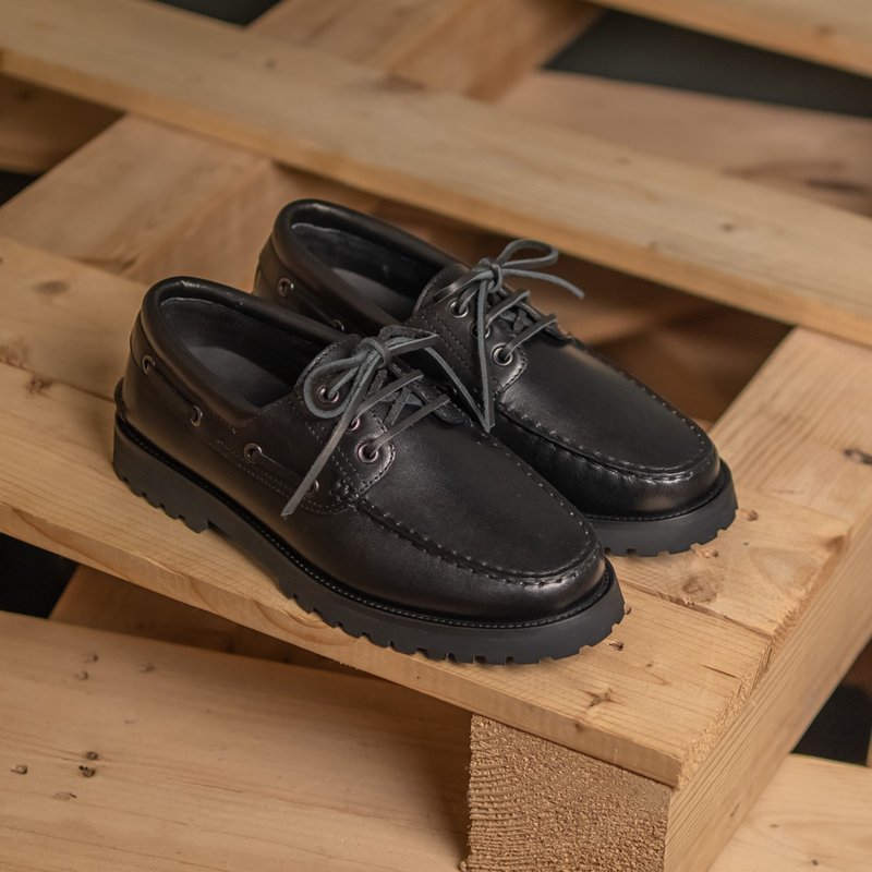 雷根鞋_小牛皮黑 帆船鞋 35~47码 不分男女 - 其他女款皮鞋 - 真皮 黑色