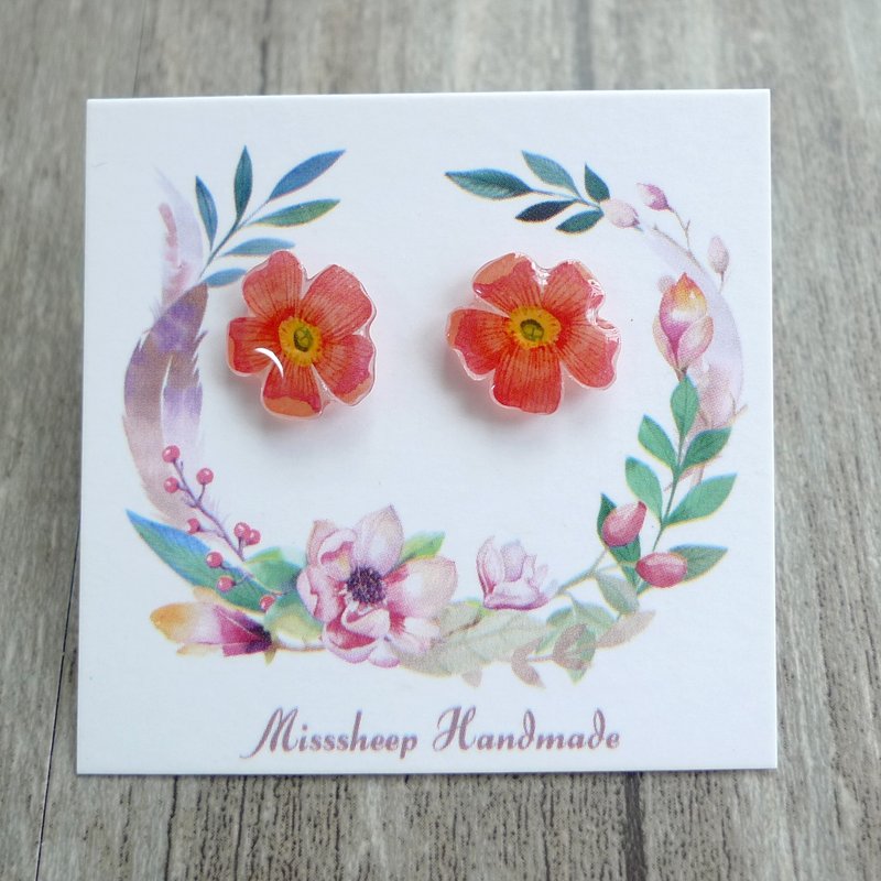 Misssheep-U13 橙色淡雅小花 手作耳环 (耳针 / 透明耳夹) 一对 - 耳环/耳夹 - 塑料 橘色
