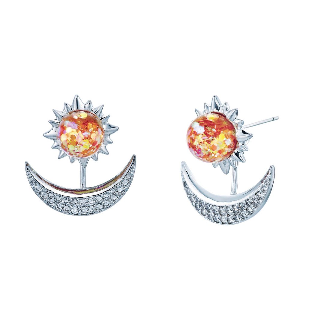 Sun&Moon Snowball 2way Earrings - 耳环/耳夹 - 玻璃 