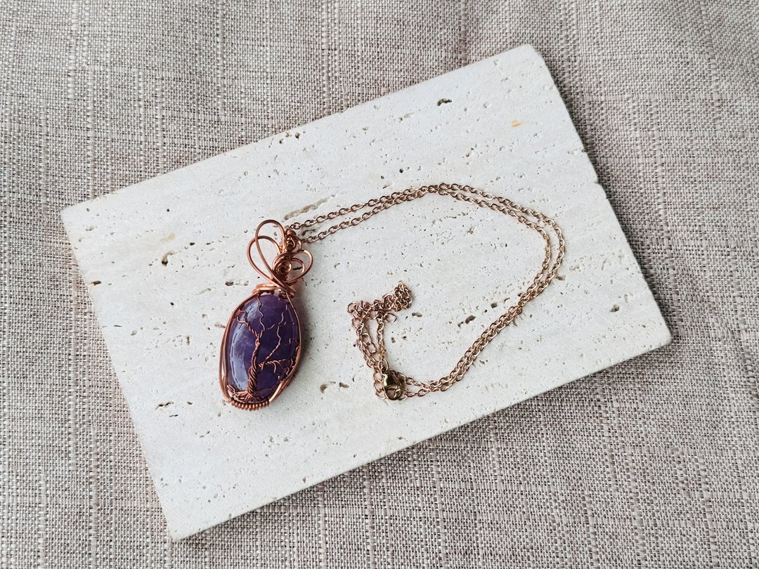 260125 wire wrapping 紫水晶 铜线 绕线 吊堕 - 项链 - 铜/黄铜 紫色