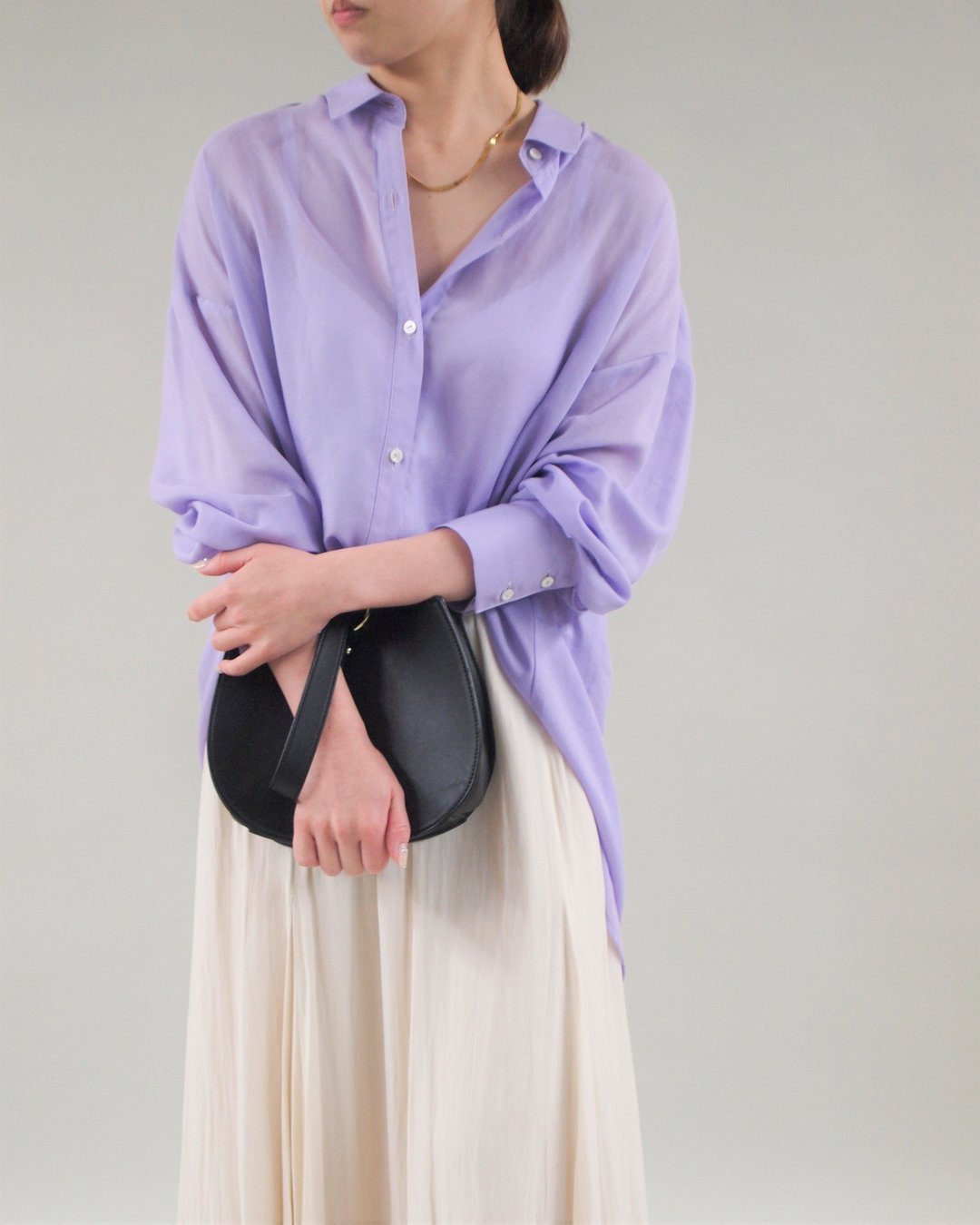 Made in Japan Hand washable see-through over shirt PURPLE-1266- - 女装衬衫 - 棉．麻 