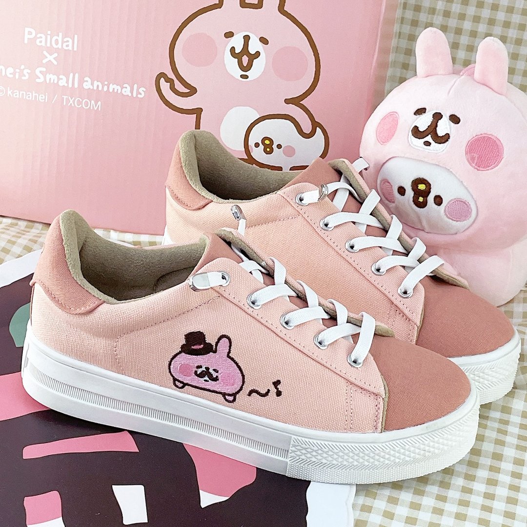 Paidal x 卡娜赫拉的小动物 翘胡子粉红兔兔免绑带跳色厚底休闲鞋 - 女款休闲鞋 - 棉 粉红色