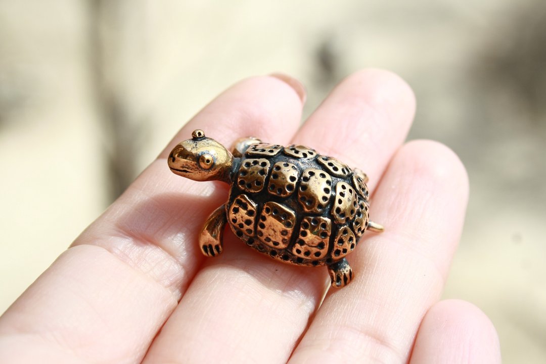 Turtle - miniature statuette of bronze, metal figurine - 摆饰 - 铜/黄铜 