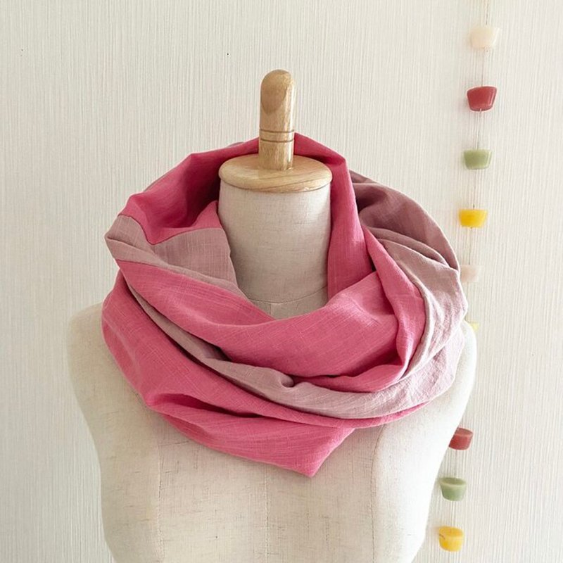 Pink double gauze long snood - 围巾/披肩 - 棉．麻 粉红色