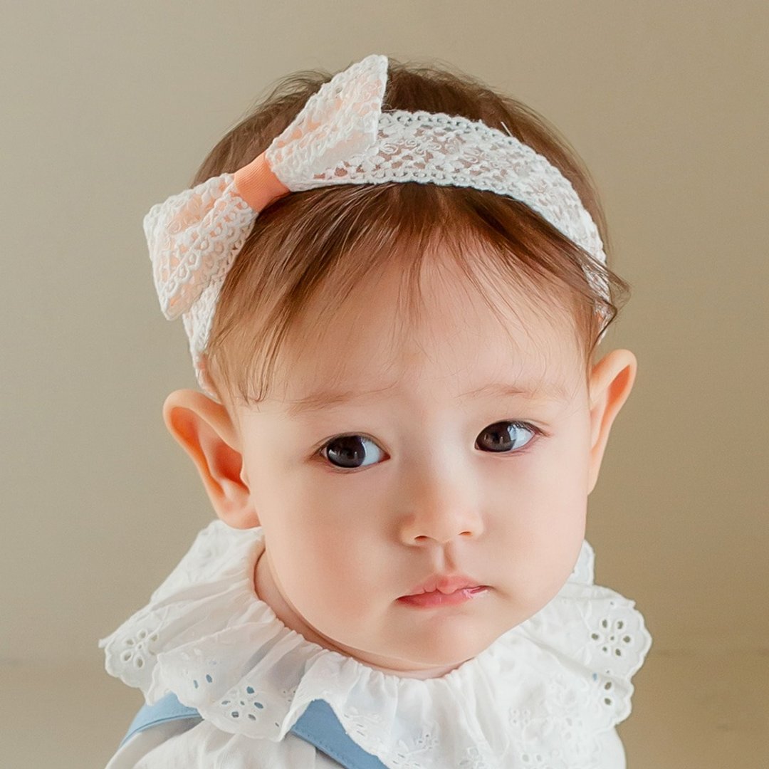 Happy Prince 韩国制 Laila奶橘小碎花蝴蝶结女婴儿童发带 - 婴儿帽/发带 - 棉 橘色