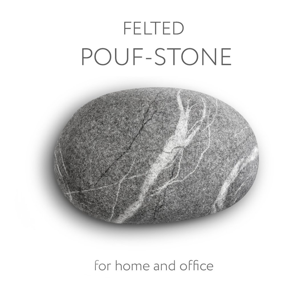 Wool stone pouf ottoman, floor cushion – Still Model - 枕头/抱枕 - 羊毛 灰色
