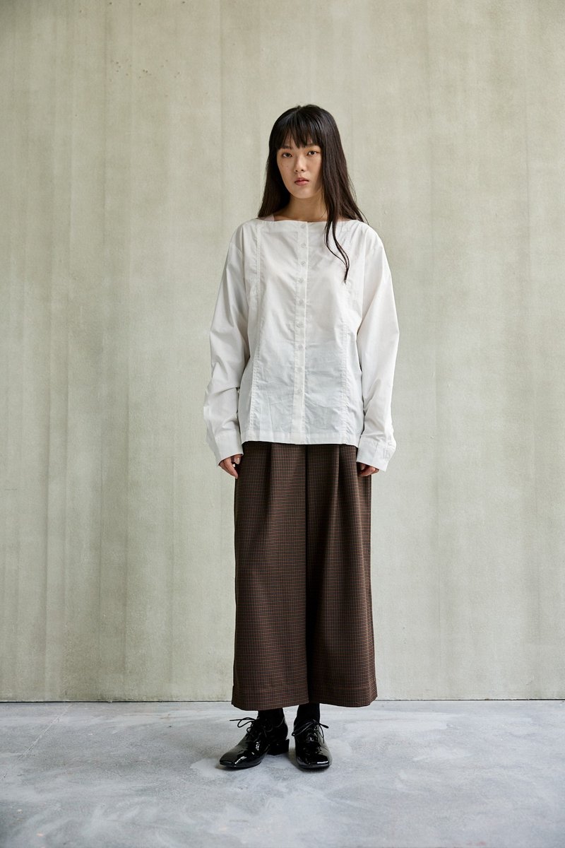 船型领织带设计衬衫 - 女装衬衫 - 棉．麻 白色