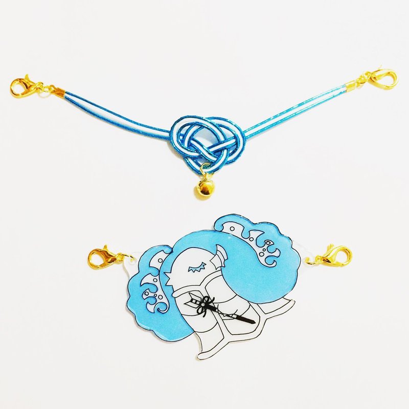 Nemurino Amabie Amabie and Mizuhiki with bell Mask fastening Mask charm Accessory Plastic board Youkai Hamaya - 口罩 - 塑料 蓝色