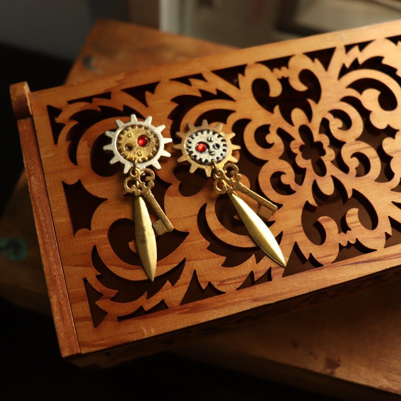 齿轮 蒸气庞克 锁匙 个性化 耳环/耳夹 - 耳环/耳夹 - 其他金属 