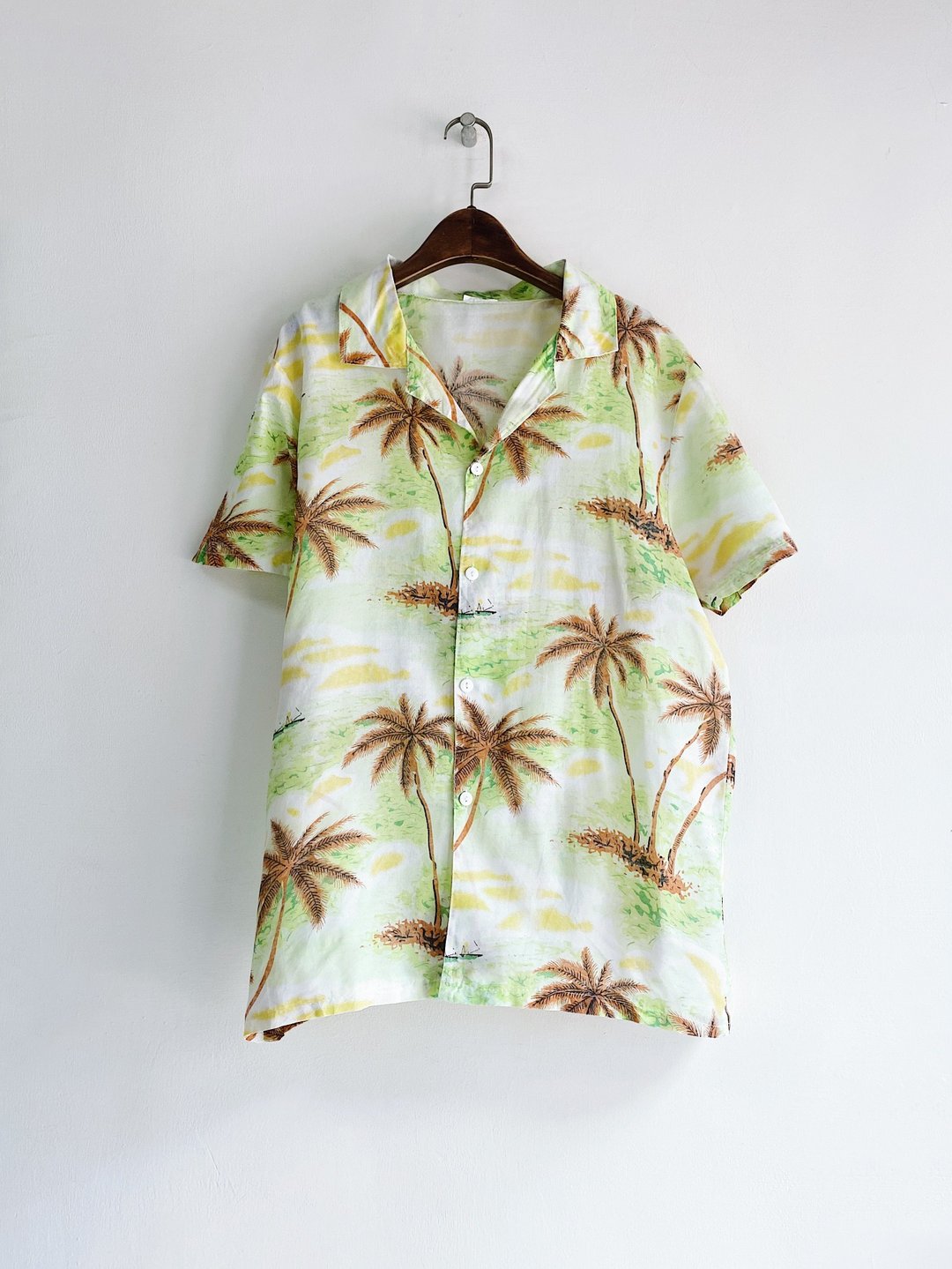 浅嫩绿度假时光 古着透肤纺纱夏威夷衬衫上衣vintage Aloha Shirt - 女装衬衫 - 聚酯纤维 绿色