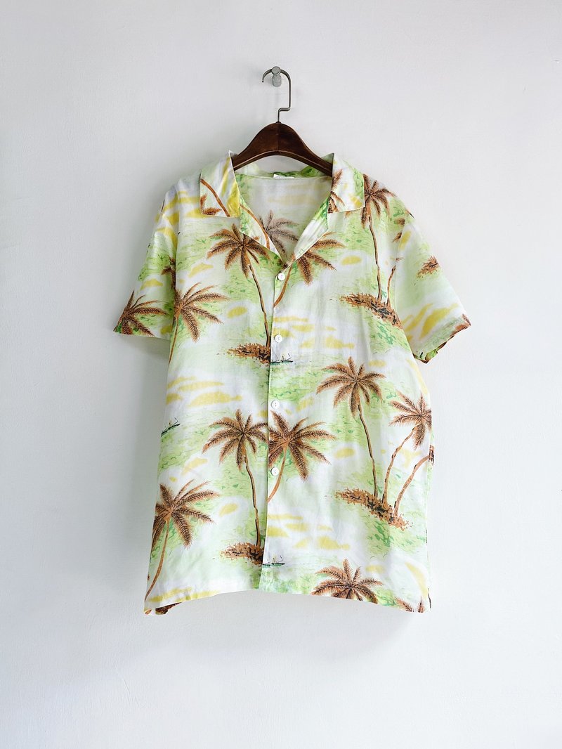 浅嫩绿度假时光 古着透肤纺纱夏威夷衬衫上衣vintage Aloha Shirt - 女装衬衫 - 聚酯纤维 绿色