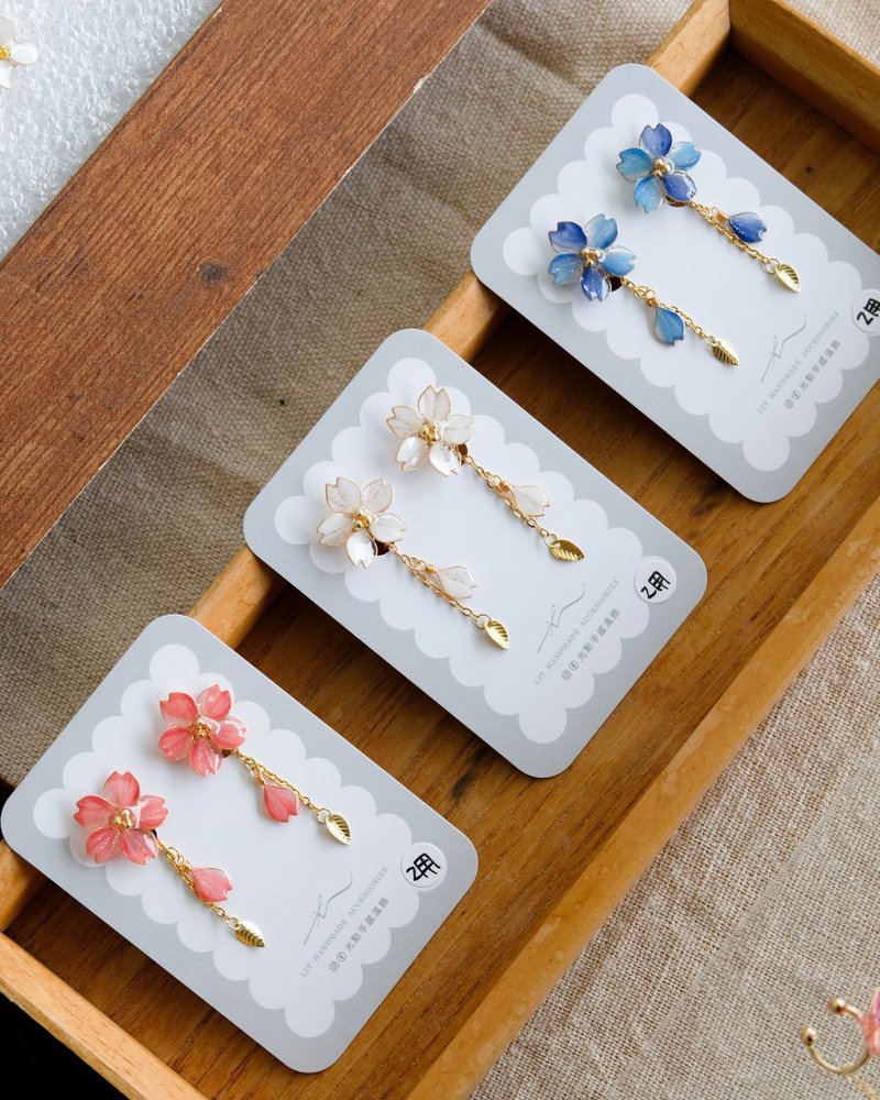 耳针x耳夹水晶花_樱花系列-樱之初(两用)_光点手感温饰 - 耳环/耳夹 - 树脂 粉红色