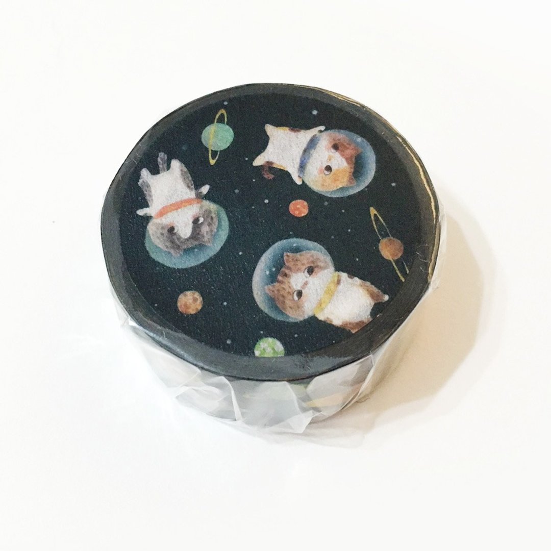 猫咪纸胶带 20mm - 太空 - 纸胶带 - 纸 蓝色