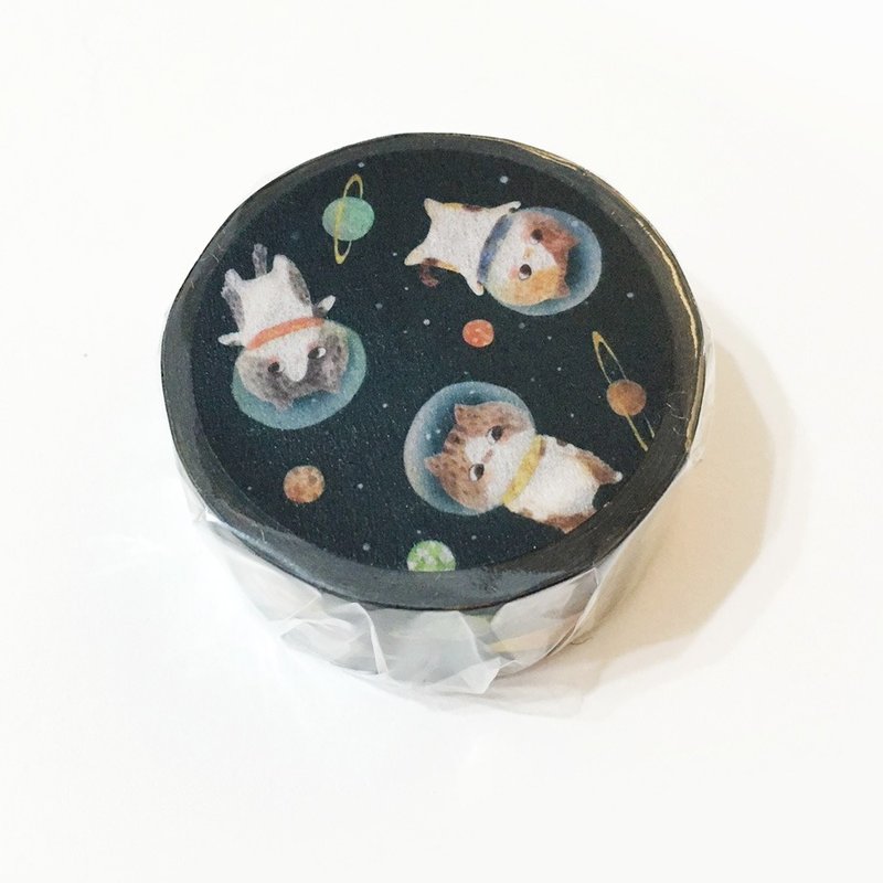 猫咪纸胶带 20mm - 太空 - 纸胶带 - 纸 蓝色