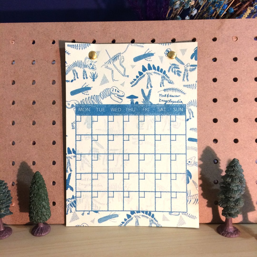 办公室实用小物 恐龙万年历记事  湖水绿 Risograph 孔版印刷 - 笔记本/手帐 - 纸 绿色