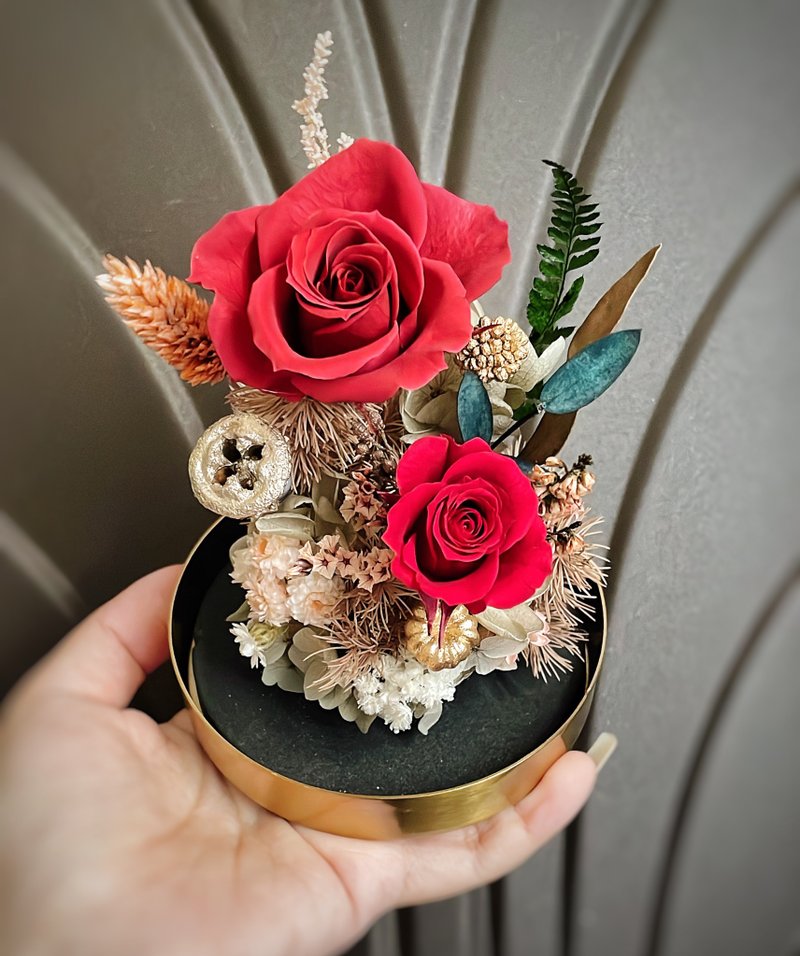 Miss。花谜 玫瑰 金边玻璃罩 永生花 干燥花 - 干燥花/捧花 - 植物．花 多色