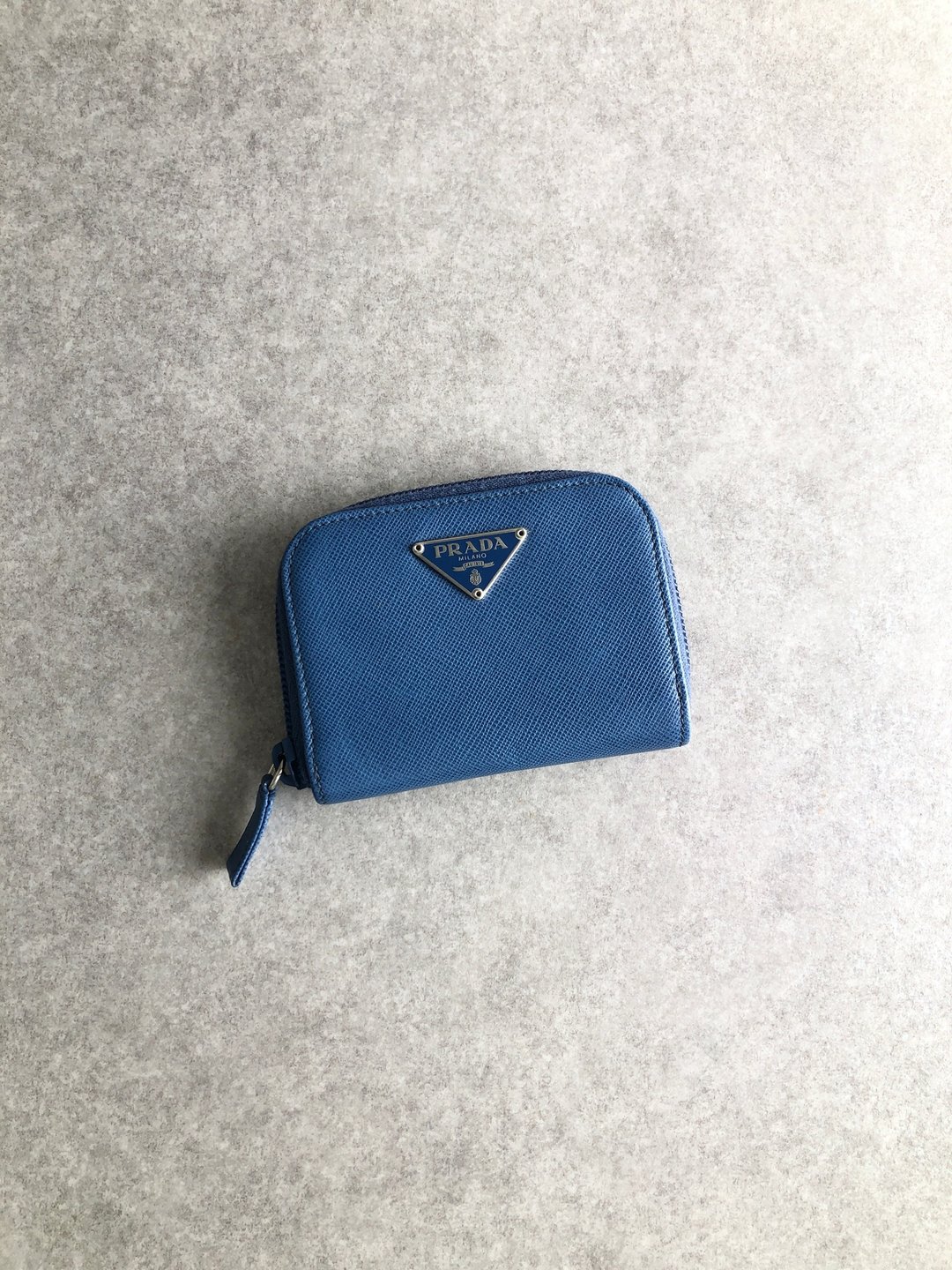 PRADA 经典三角徽标蓝色十字纹防刮皮革古董零钱包 6yvu4c - 皮夹/钱包 - 真皮 蓝色