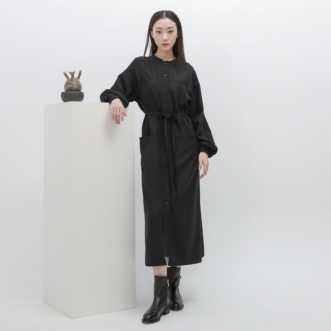 Zhaolu_朝露灯笼袖洋装_22AF104_黑 - 洋装/连衣裙 - 聚酯纤维 黑色