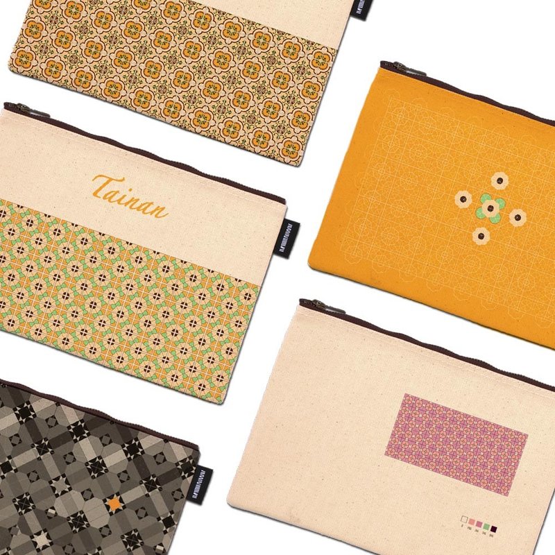 | 复古花砖系列 | 合成帆布拉链包/共5款 - 化妆包/杂物包 - 棉．麻 多色