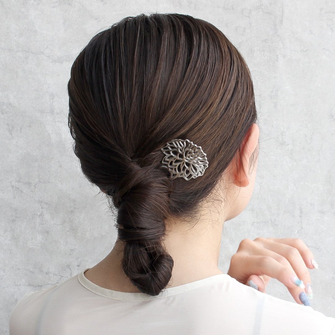 KANZASHI Hair pin  【花与四季 / 大丽花】 - 发饰 - 其他金属 银色