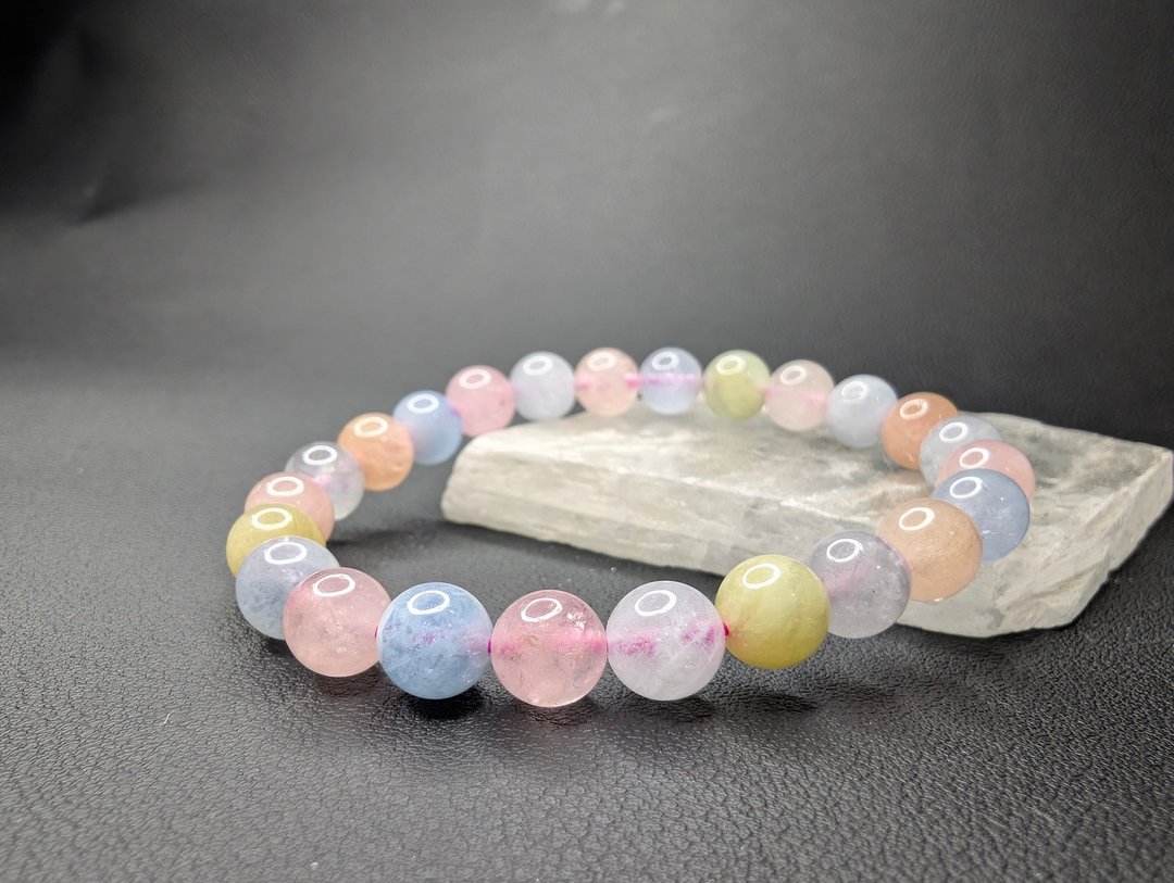 巴西 8mm 摩根石 手串 天然水晶 Morganite - 手链/手环 - 水晶 