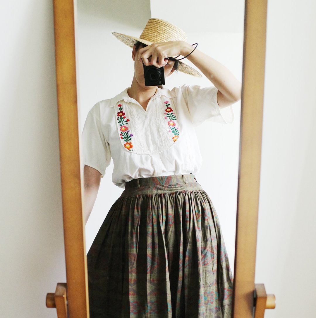Vintage 70s 手工花朵刺绣纯棉衬衫 - 女装衬衫 - 棉 