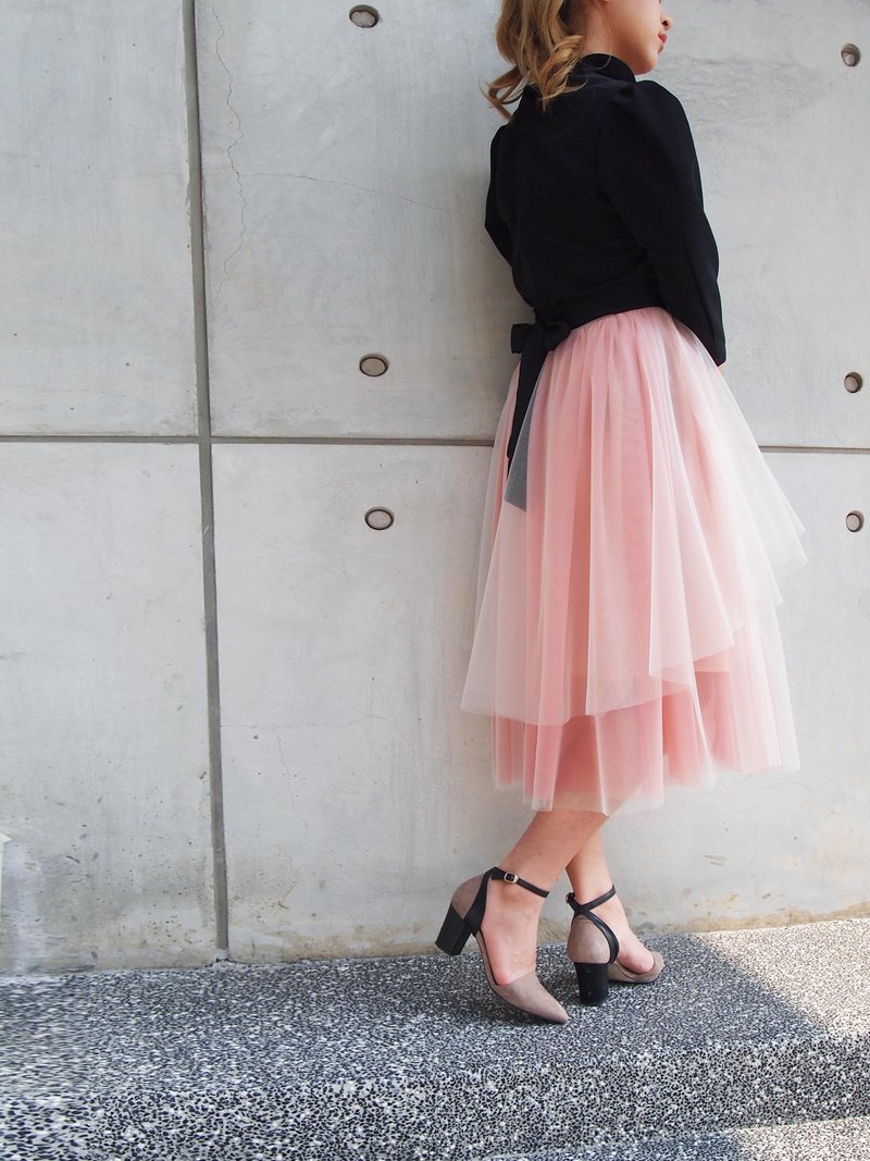 故事主角─多层次纱裙//蔷薇粉 - 裙子 - 聚酯纤维 粉红色