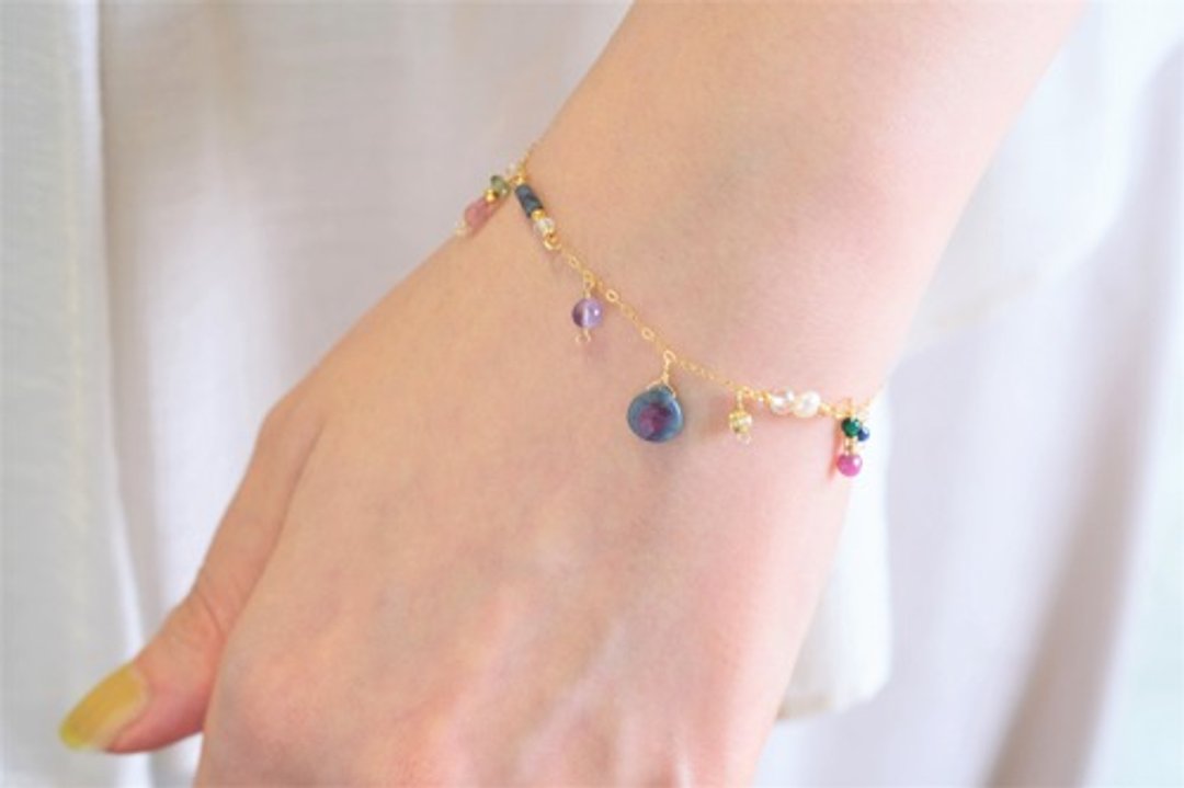Ruby in zoisite bracelet: Ruby in zoisite chain bracelet natural stone lapis lazuli x quartz - 手链/手环 - 宝石 