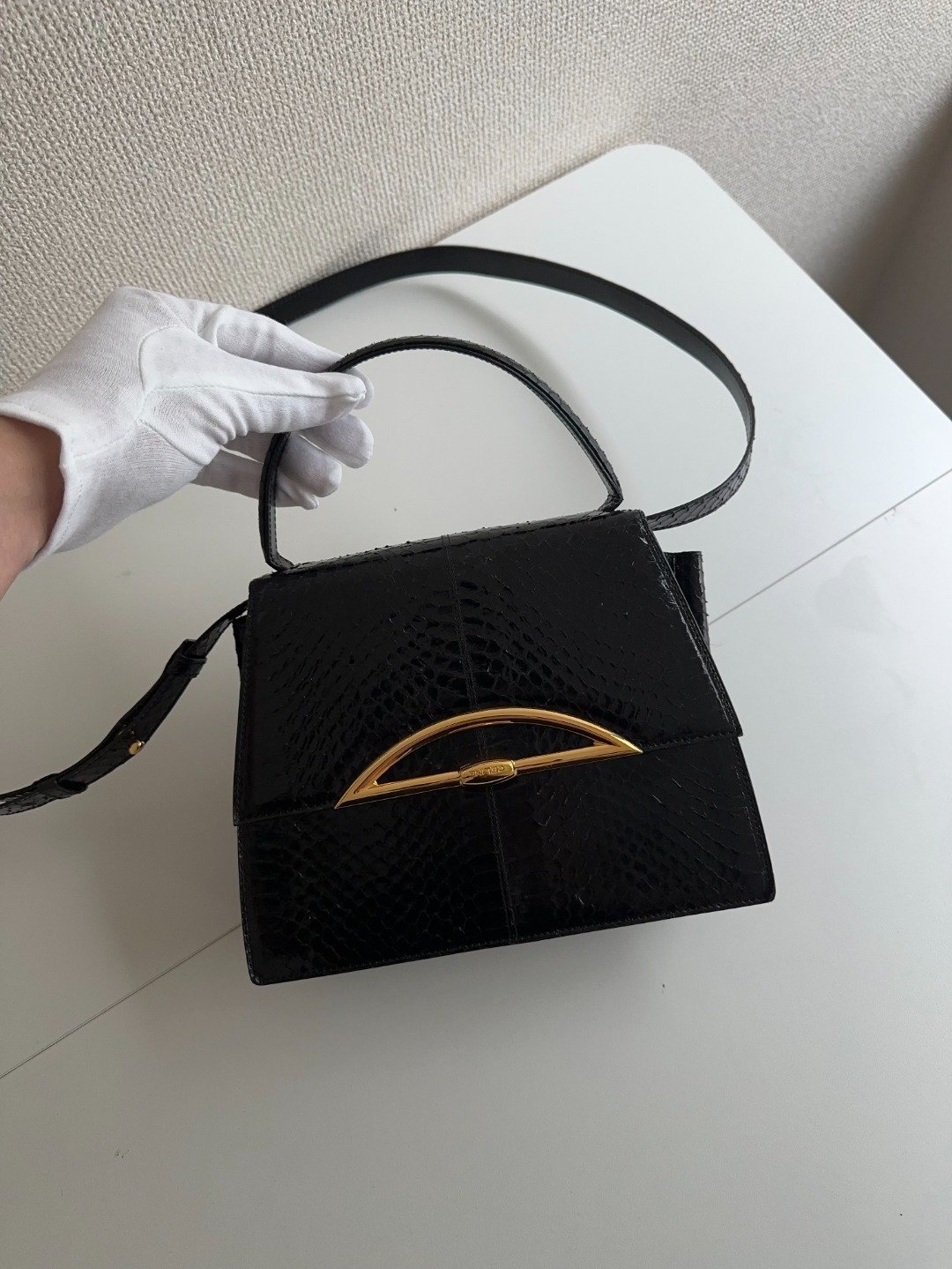 中古包 Celine思琳 蛇皮2WAY手提包/单肩包 - 手提包/手提袋 - 真皮 黑色