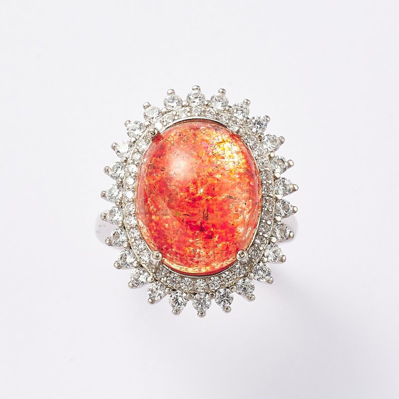 灿烂|太阳石 金太阳 开朗 乐观 宝石戒指 925纯银 - 戒指 - 半宝石 红色