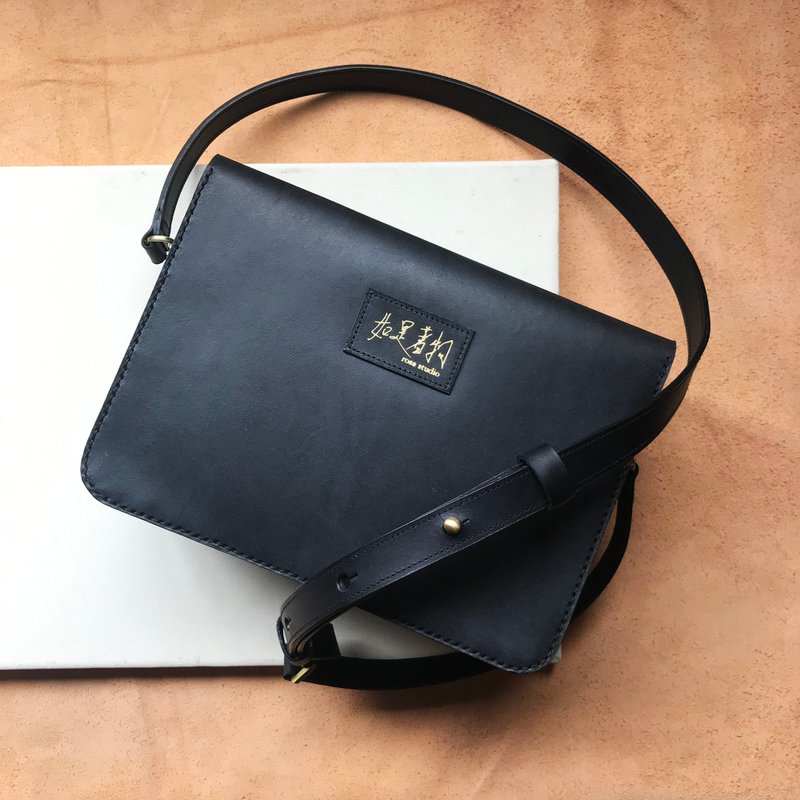 复古方包_双隔层_隐形磁扣大开口_黑(背袋升级) - 侧背包/斜挎包 - 真皮 黑色