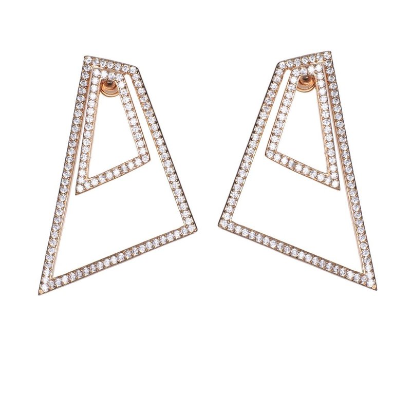 几何镶钻双层耳环(共两色) - 耳环/耳夹 - 铜/黄铜 